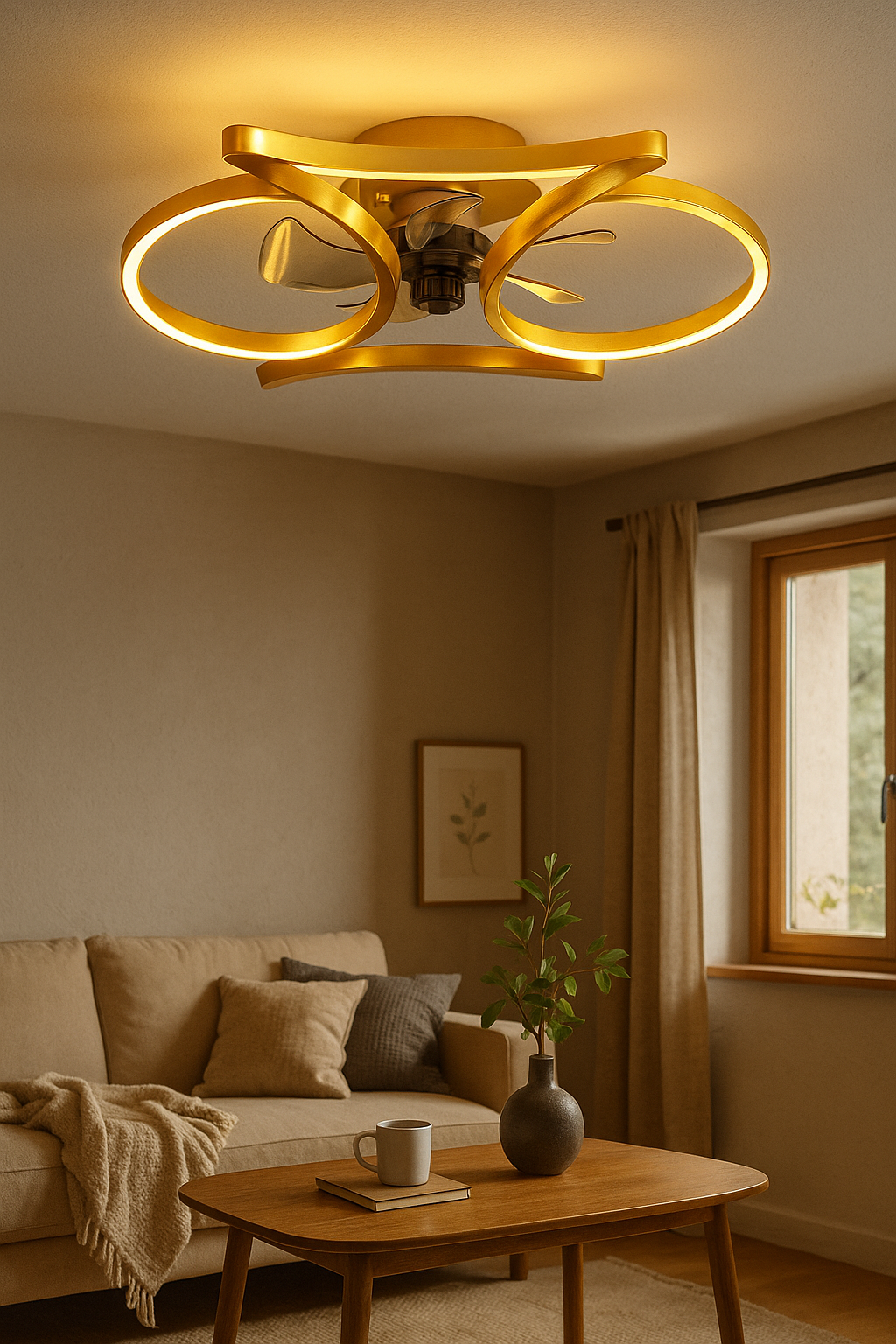 Ceiling Light Fan Combo Living Room | LED Rings