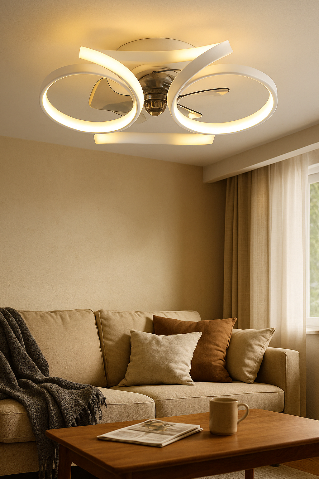 Ceiling Light Fan Combo Living Room | LED Rings