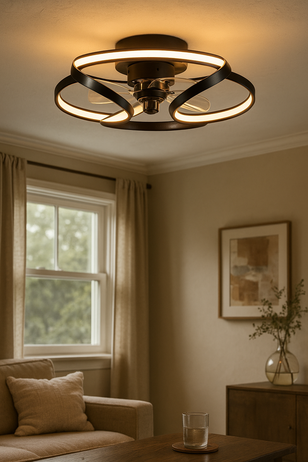 Ceiling Light Fan Combo Living Room | LED Rings