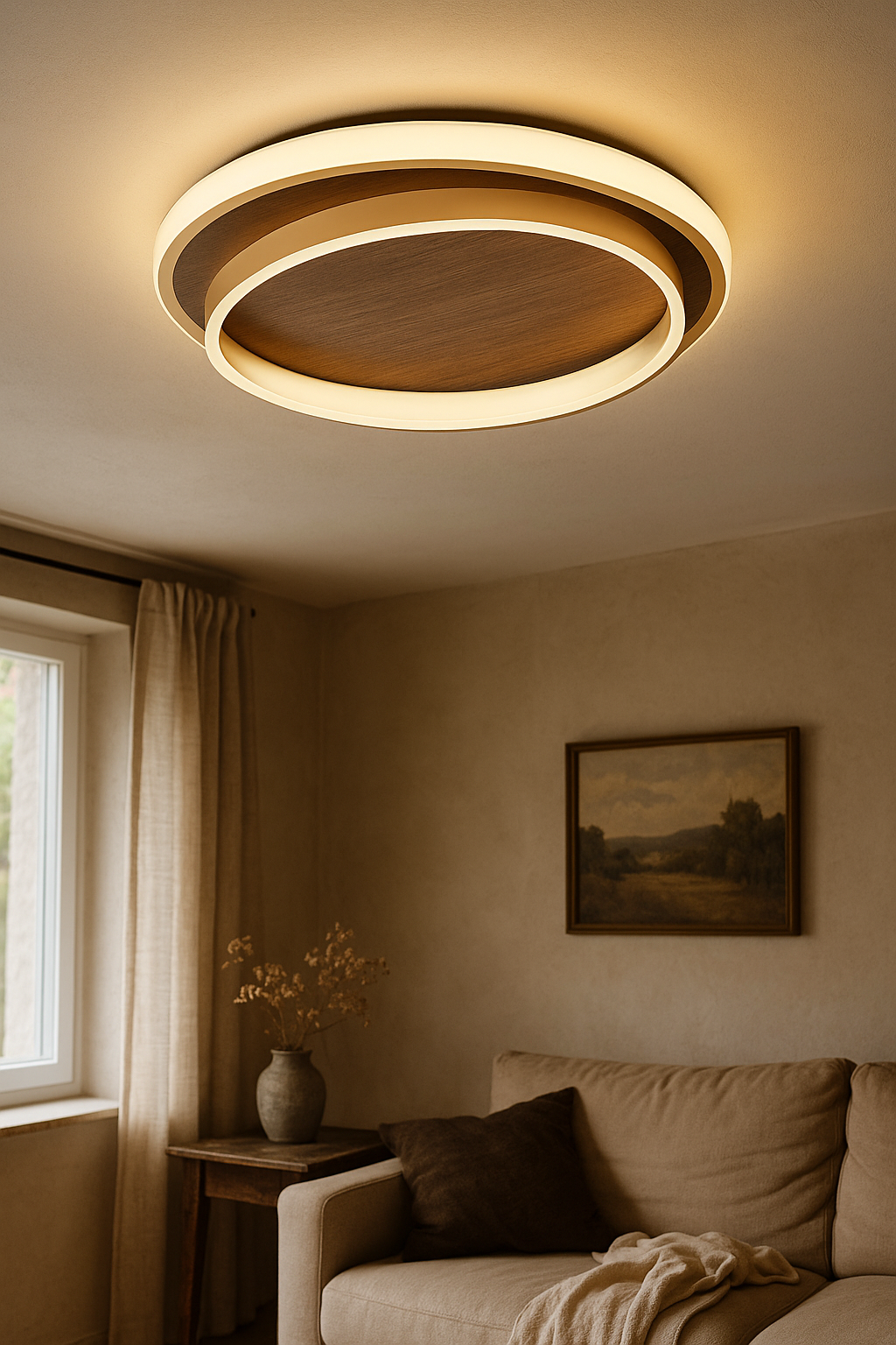 Ceiling Light Wood Effect Bedroom | LED Rings