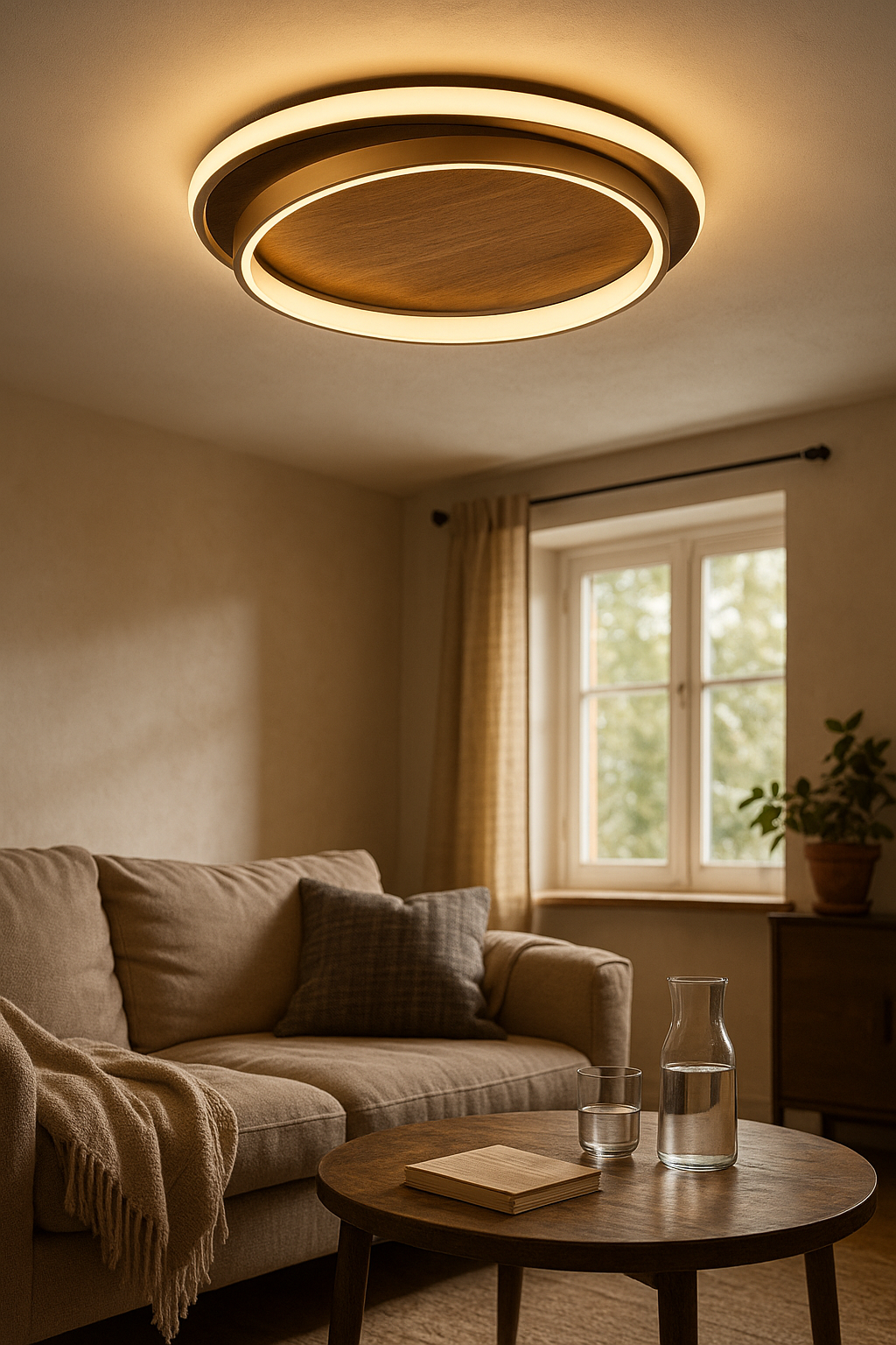 Ceiling Light Wood Effect Bedroom | LED Rings