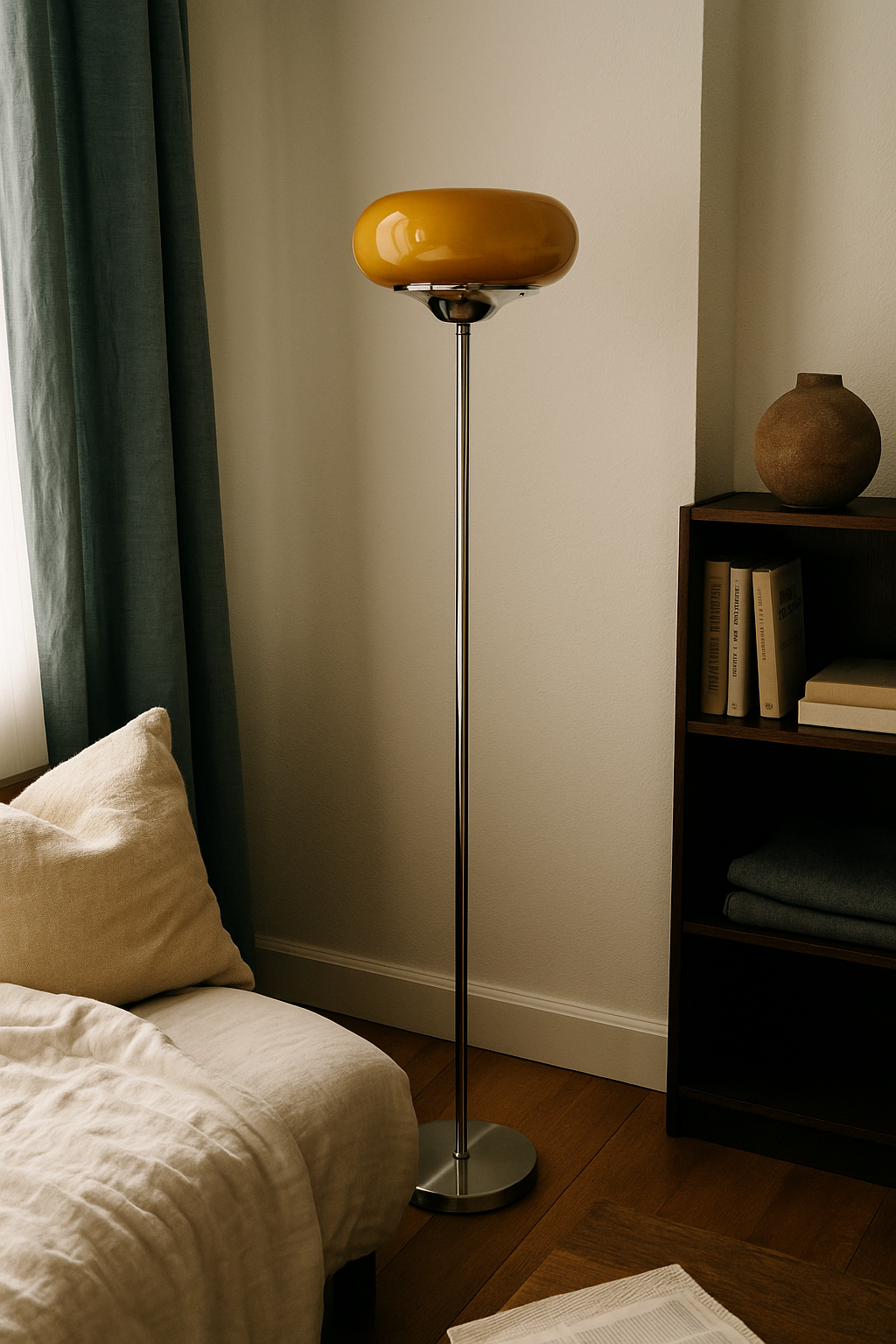 Floor Lamp Chrome Orange Living Room | Dome Shade