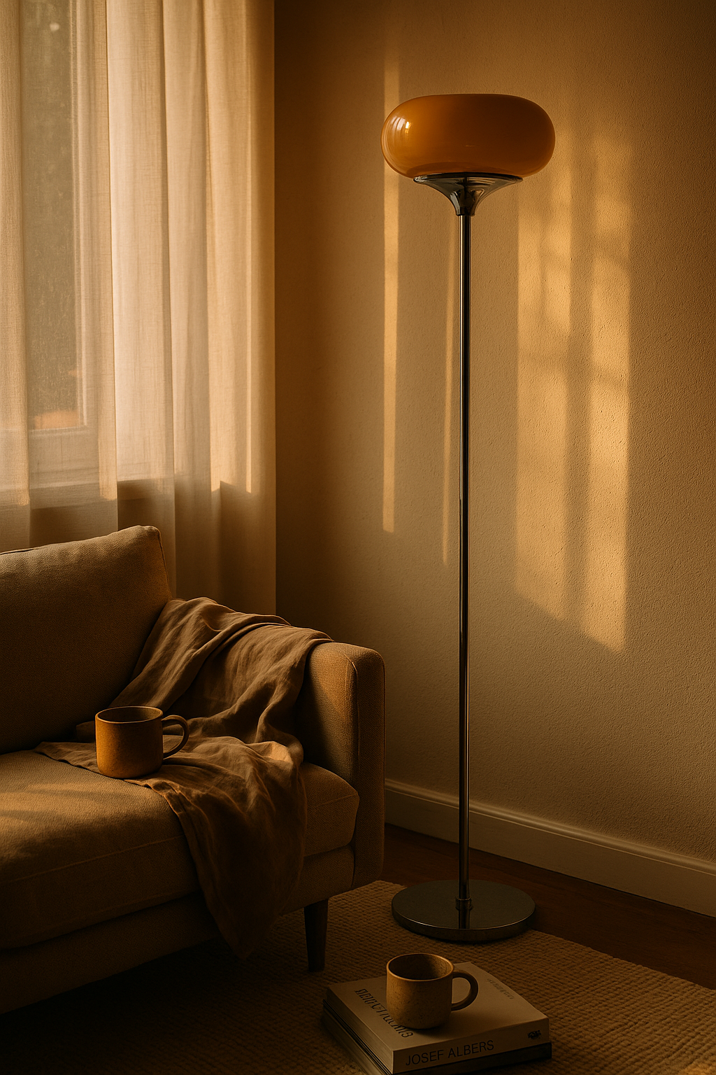Floor Lamp Chrome Orange Living Room | Dome Shade