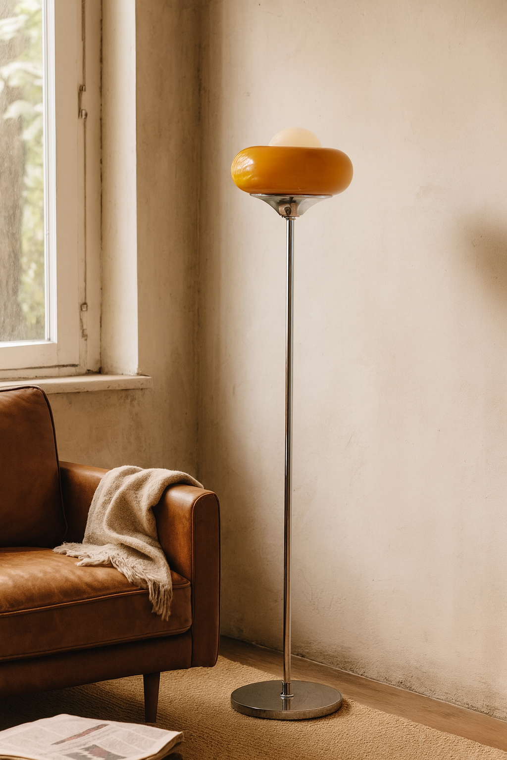 Floor Lamp Chrome Orange Living Room | Dome Shade