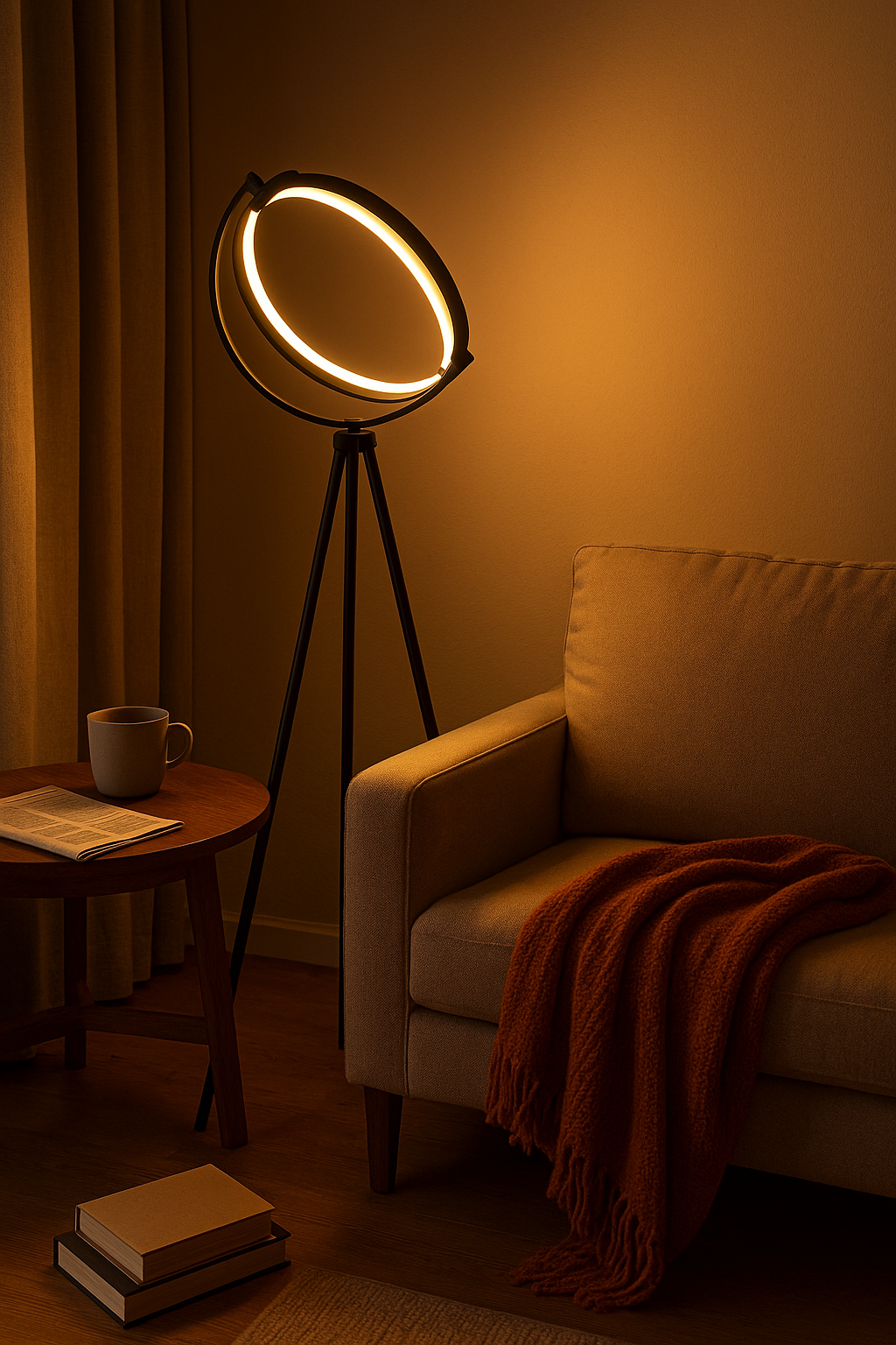 Floor Lamp Tripod LED Living Room | Ring Shade