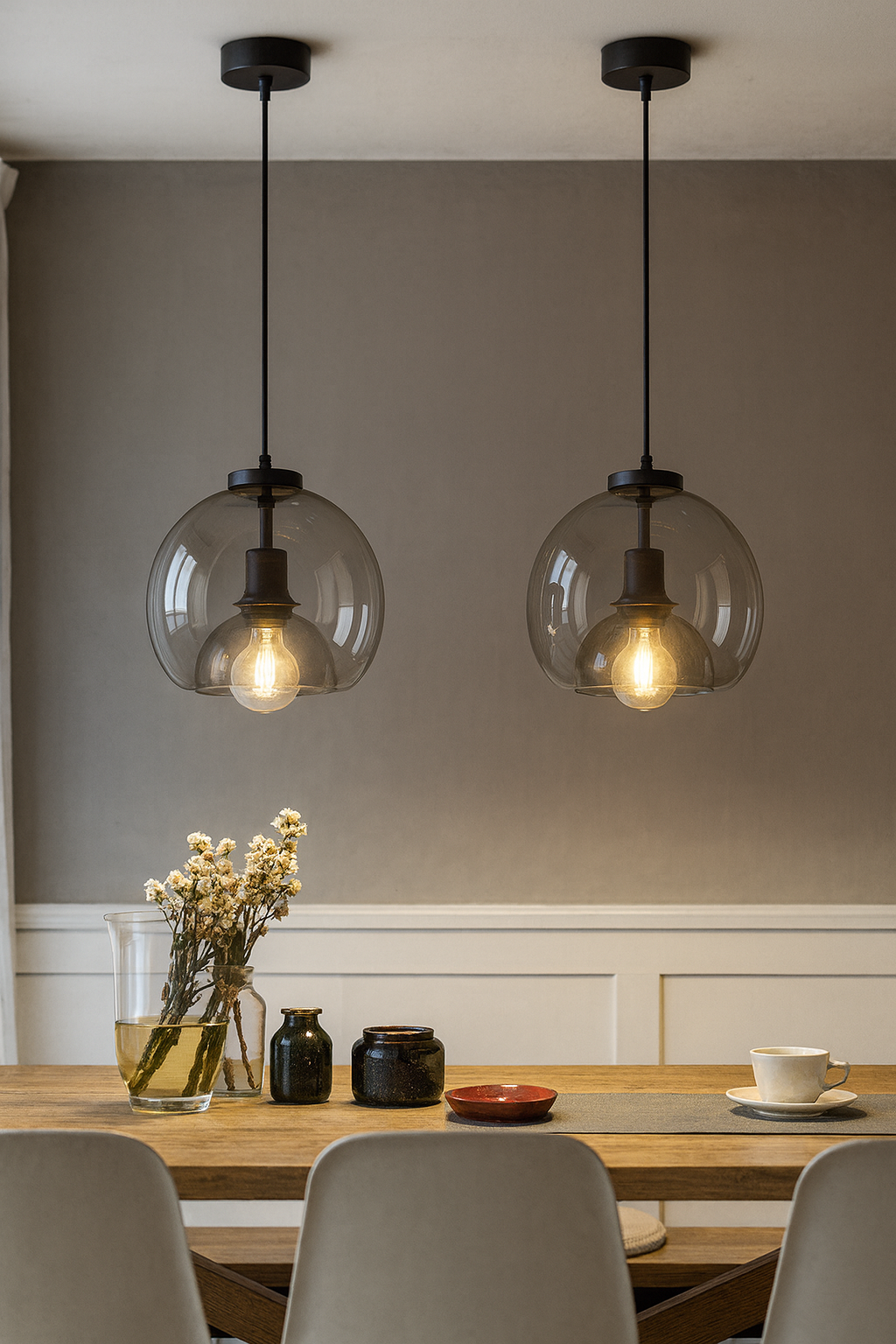 Pendant Light Glass Globe Kitchen | Smoke Grey