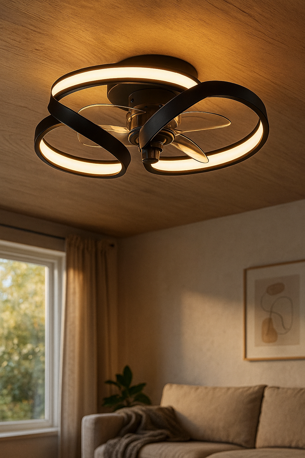 Ceiling Light Fan Combo Living Room | LED Rings