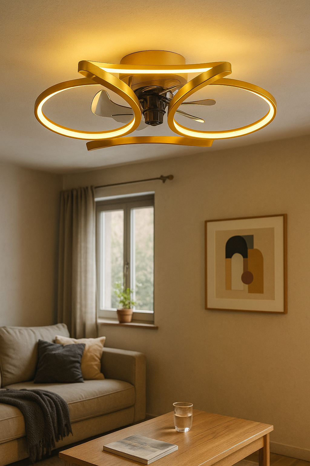 Ceiling Light Fan Combo Living Room | LED Rings