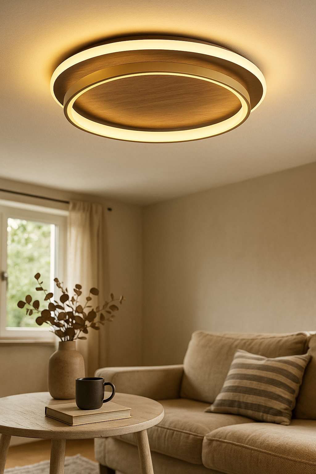 Ceiling Light Wood Effect Bedroom | LED Rings