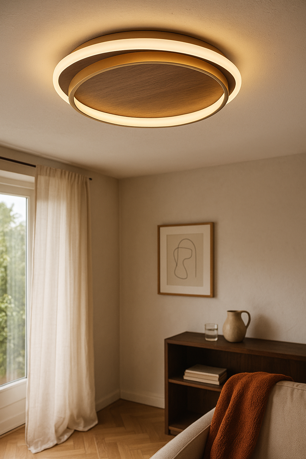 Ceiling Light Wood Effect Bedroom | LED Rings