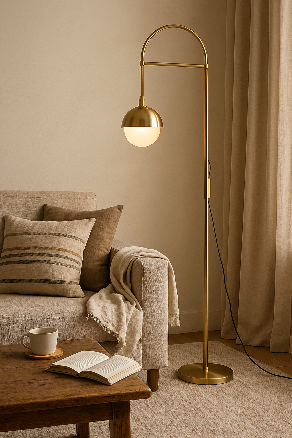 Floor Lamp Arc Brass Living Room | Globe Shade
