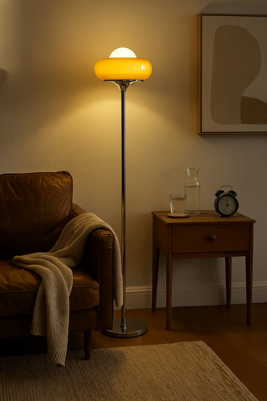 Floor Lamp Chrome Orange Living Room | Dome Shade