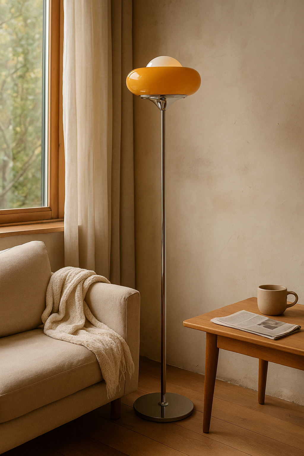 Floor Lamp Chrome Orange Living Room | Dome Shade