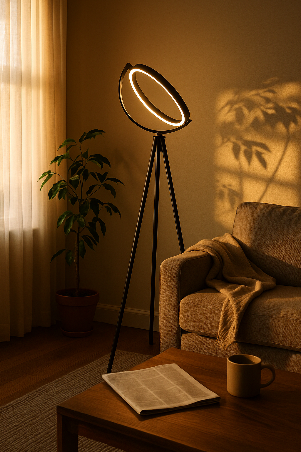 Floor Lamp Tripod LED Living Room | Ring Shade