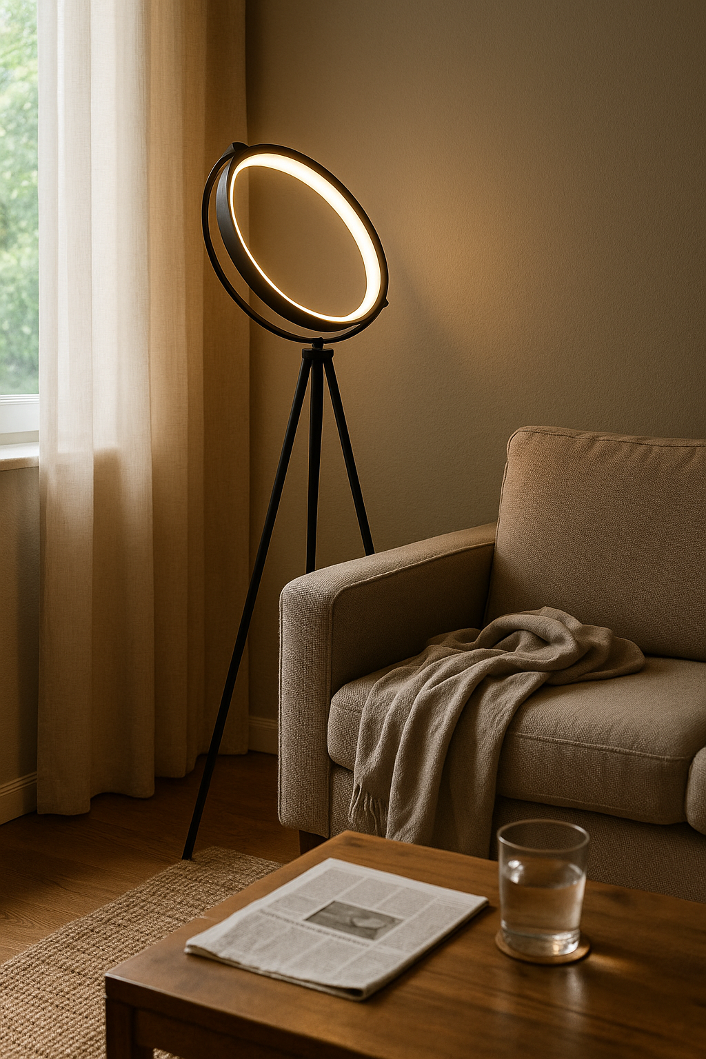 Floor Lamp Tripod LED Living Room | Ring Shade