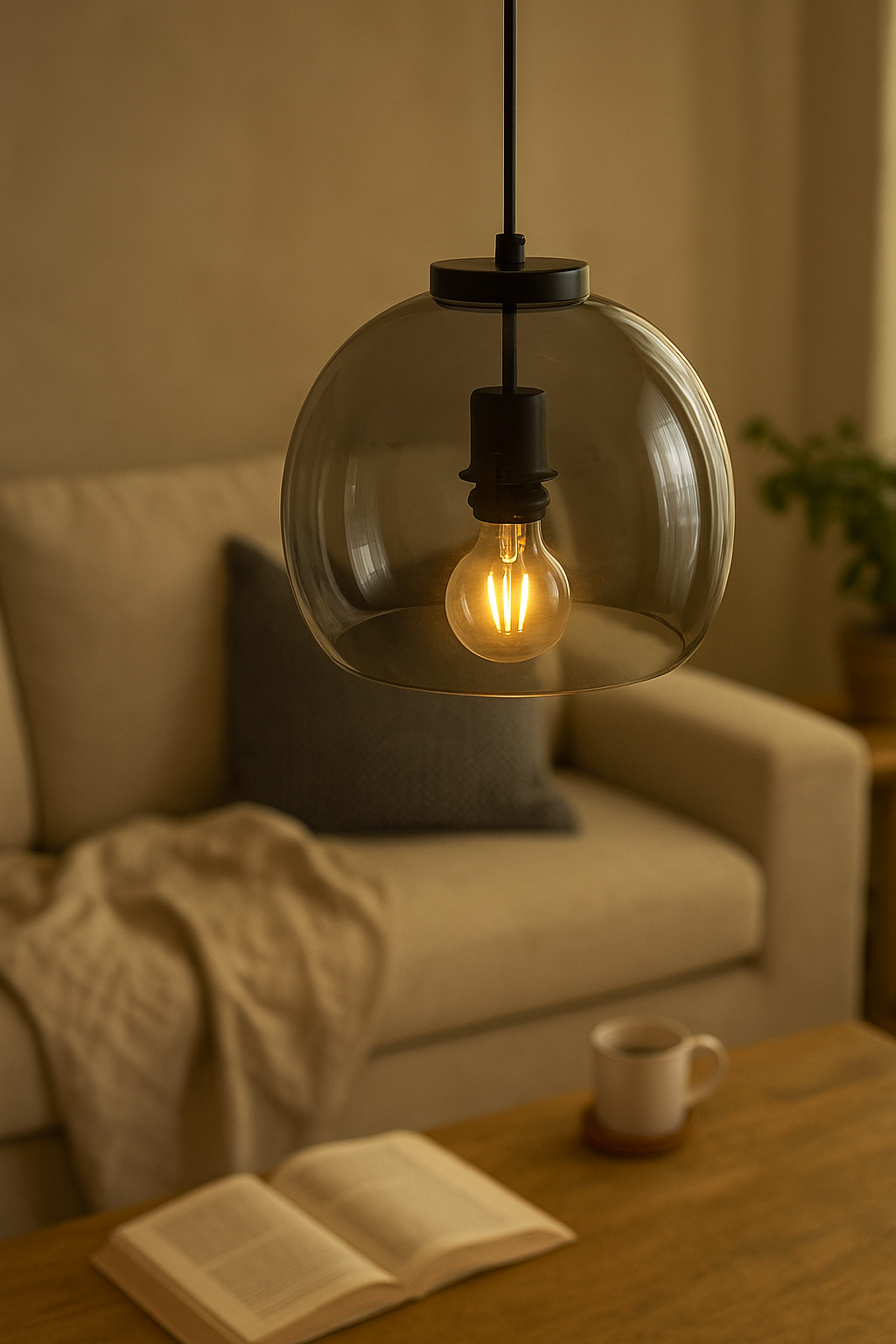 Pendant Light Glass Globe Kitchen | Smoke Grey